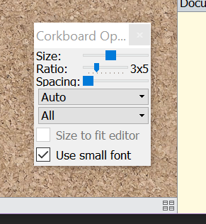 Scrivener Corkboard Options menu